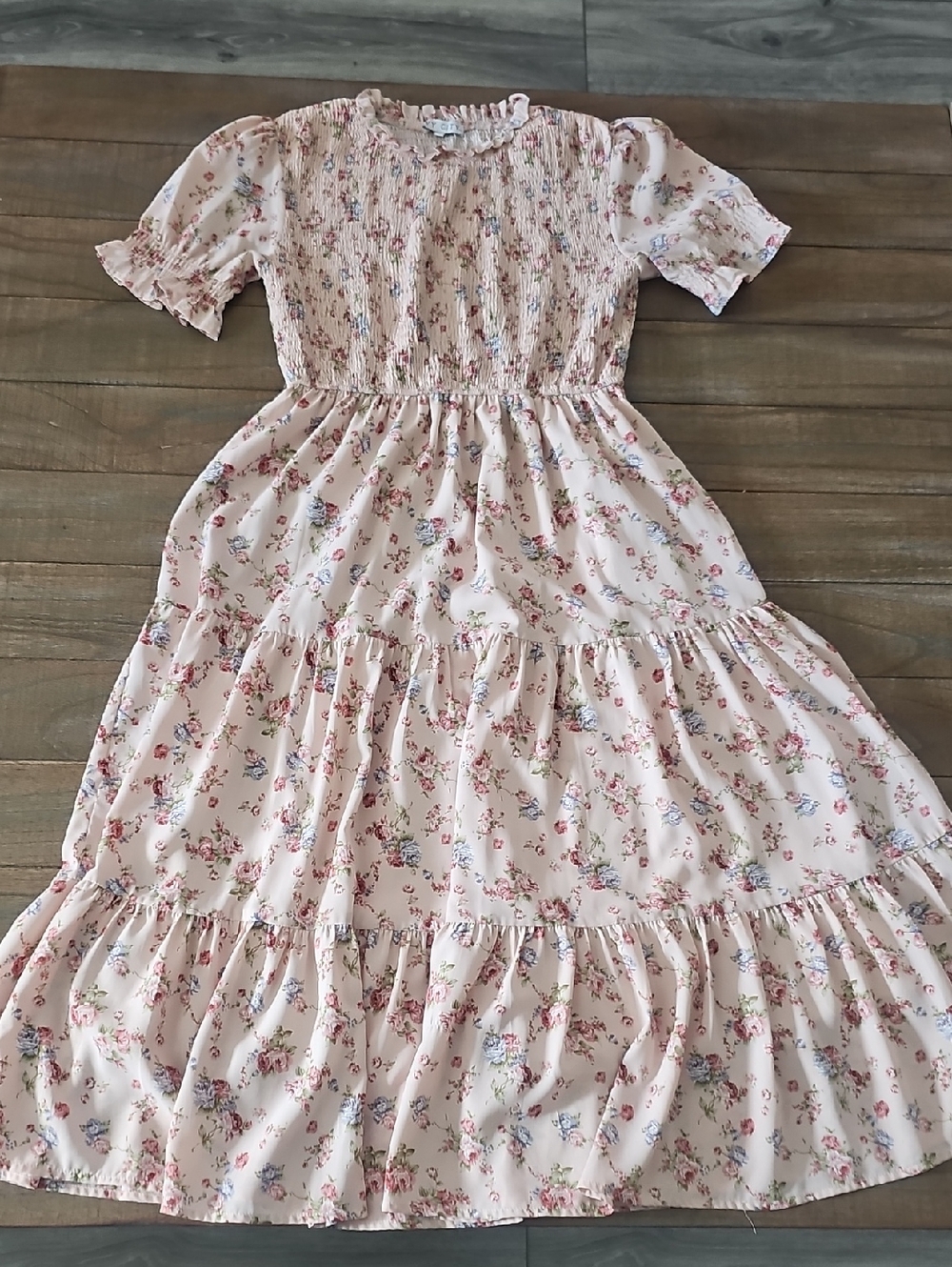 Ivy City Co Pink Floral Smocked Tiered Dress
